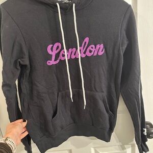 Cozy Black Hoodie with Purple London Text